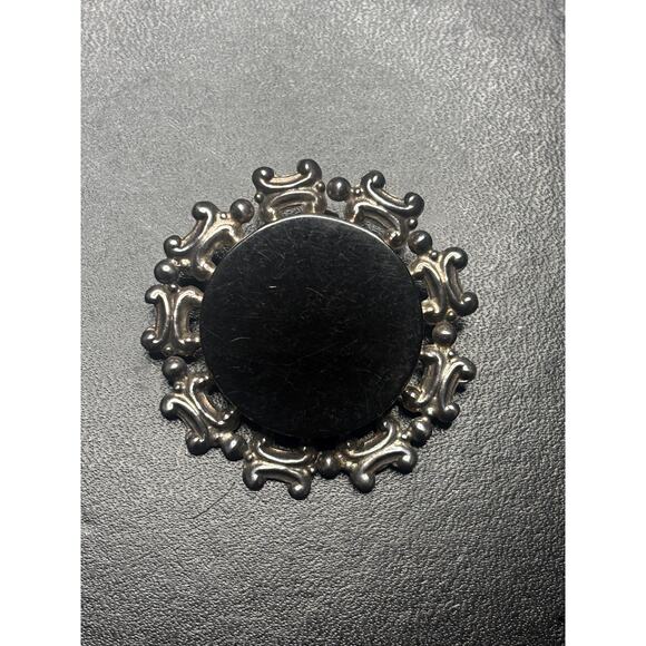 Taxco Mexico 925 Sterling Silver Black Onyx Convertible Brooch Pendant - Picture 2 of 6